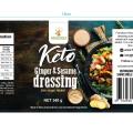 Nutritional information for Frenchies Keto Ginger & Sesame Dressing, showcasing its low-carb, keto-friendly profile with details on calories, fat, protein, and more—perfect for health-conscious consumers.