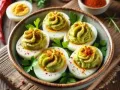 A-bowl-of-keto-avocado-deviled-eggs-halved-boiled-eggs-filled-with-a-creamy-avocado-mixture-garnished-with-paprika-and-fresh-herbs