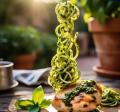 Zoodle pesto with roasted chicken